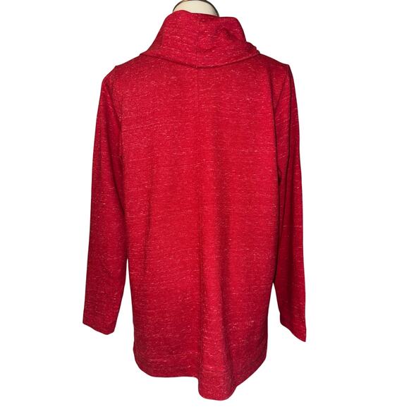 J Jill Top Womens Small Red Long Sleeve French Terry Cowl-Neck Tunic Pockets - Picture 2 of 8